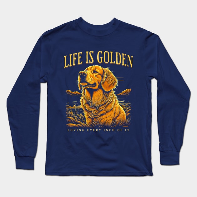 Golden Retriever Dog Retro Vintage Style Monochrome Graphics Long Sleeve T-Shirt by Tintedturtles